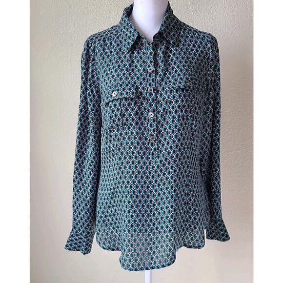 WHBM Silk Popover Blouse Shirt 8P Petite Academia Preppy Roll Tab Sleeve Office - Picture 1 of 12